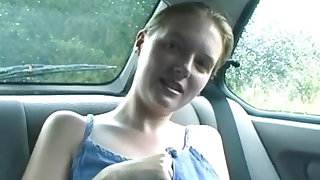 Emma flashes tits and knickers in the back of car 