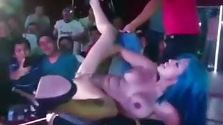 sexy kinky stripper girl masturbate &, piss in public party 